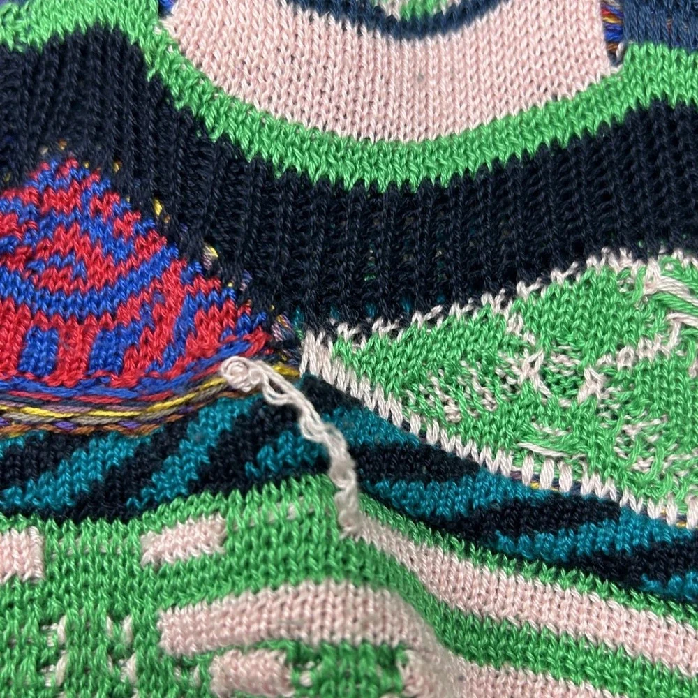 CUGGI Cardigan Sweater Mens L Multi Excellent Vintage 3D Knit Australia Cotton